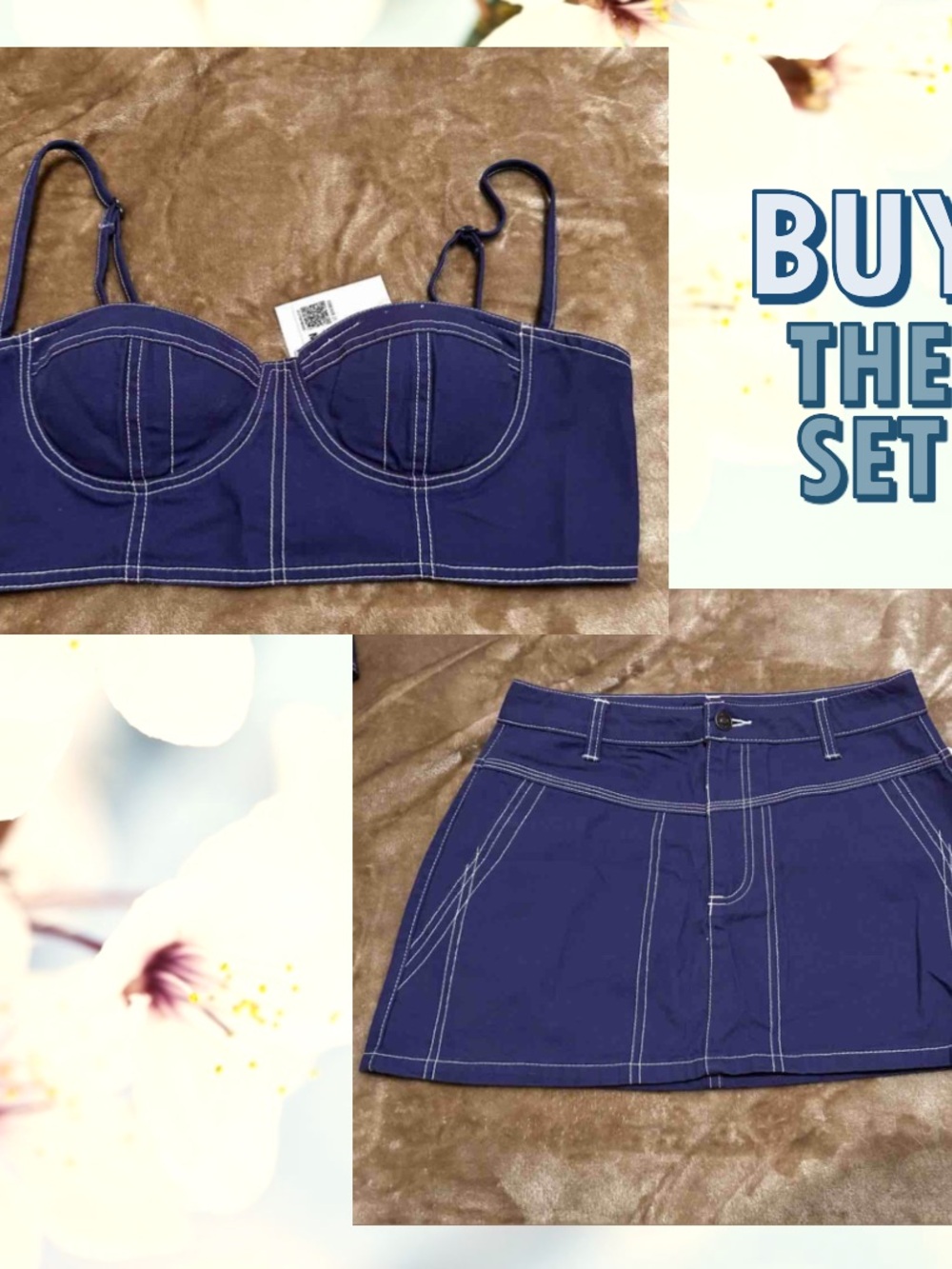 Buy The Set: Forever 21 Navy Blue Bustier Crop Top & Mini Skirt Set